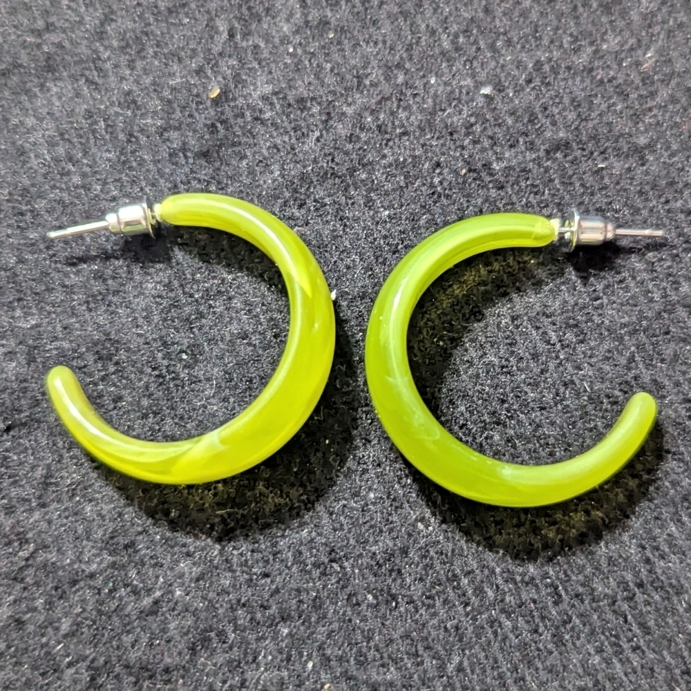 Lime Olive Green Plastic Lightweight Hoop Statement Earrings